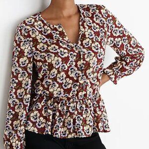 Madewell Drawstring Ruffle-Hem Top in Viola Floral in Sz Small